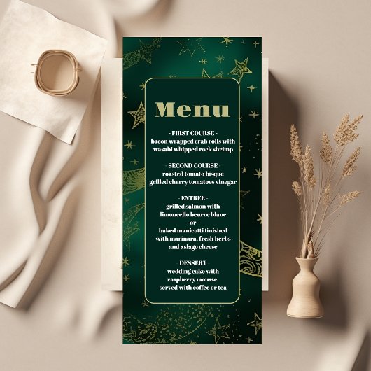 Menu Noces Célestes Or et Vert Émeraude