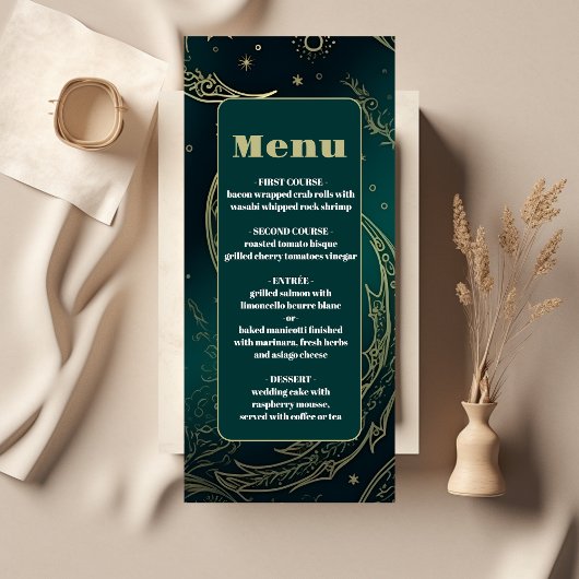 Menu Noces Célestes Or Vert Émeraude