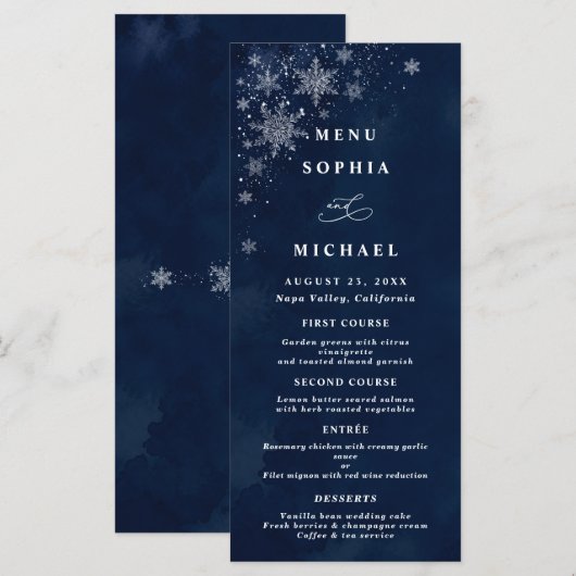 Menu Noces d'hiver Flocons de neige de minuit (Devant / Derrière)