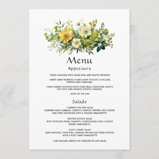 Menu Noces Florales aux Teintes de Vert (Devant)
