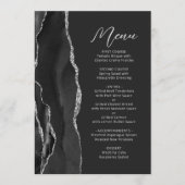 Menu Noces Moderne Écriture Sombre Agate Argentée (Devant)