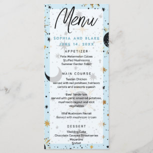 Menu Noces Or Noir Soleil Lune Étoiles Céleste Bleu