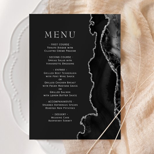 Menu Noces Sombre Agate Argent Noir