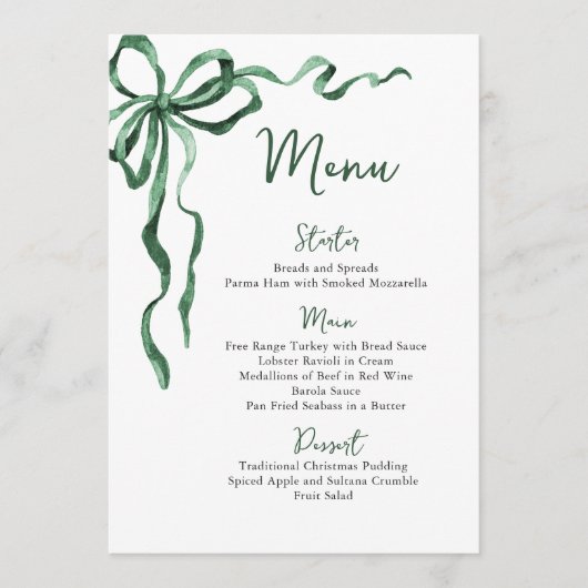 Menu Noël Caprice Bow Funky Vert Soirée de dîner (Devant)