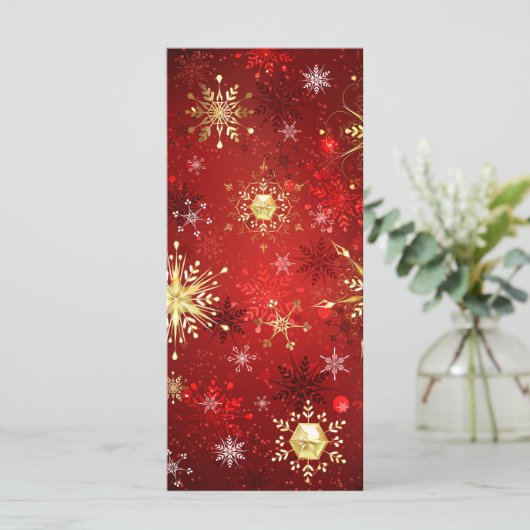 Menu Noël Golden Snowflakes sur Arrière - plan rouge (Debout devant)