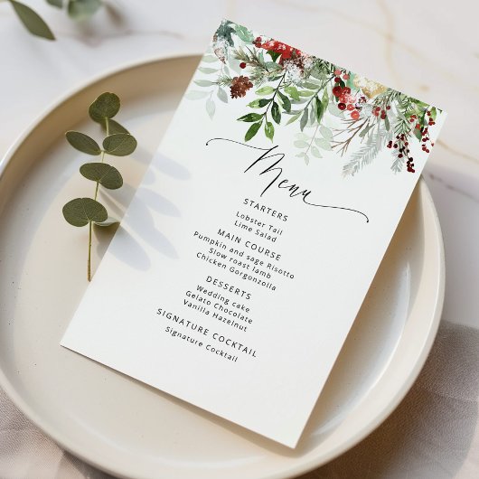 Menu Noël hiver mariage à feuillage persistant