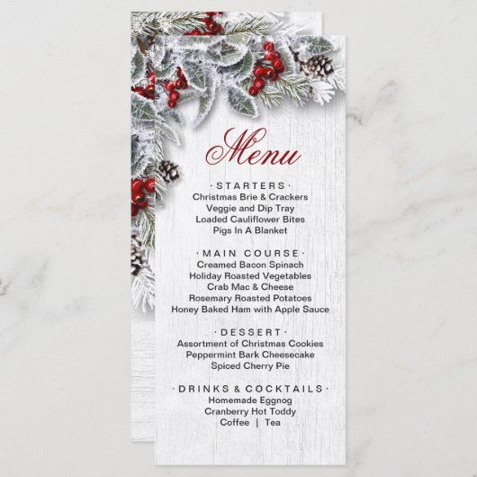 Menu Noël Holly Pine Noël (Devant / Derrière)