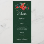 Menu Noël Poinsettia Floral Vert Mariage Dîner (Devant)