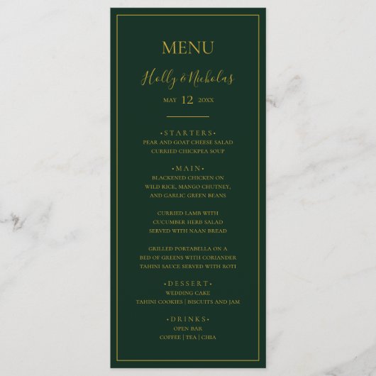 Menu Noël simple et élégant | Dîner Mariage vert (Devant)
