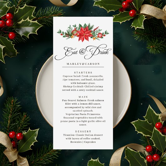 Menu Noël Verdure Feuillage Élégant Mariage