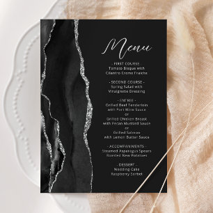 Menu Noir Agate Argent moderne Script Mariage foncé