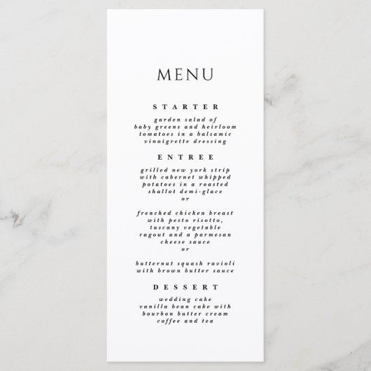 Menu Noir & Blanc Élégant Dîner Moderne Mariage (Devant)