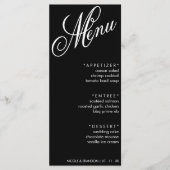 Menu Noir & Blanc Élégant Script Mariage Réception (Devant)