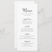 Menu Noir blanc minimaliste manuscrit mariage (Devant / Derrière)