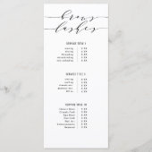Menu Noir & Blanc Moderne Calligraphie Broches & Lashes (Devant)