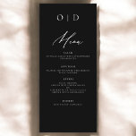 Menu Noir Blanc Monogramme Elégante Réception De Mariag<br><div class="desc">Présentant notre menu minimaliste Mariage moderne noir et blanc, un ajout raffiné et élégant à votre paysage de table mariage qui équilibre parfaitement design contemporain avec sophistication intemporelle. Conçus avec précision et un oeil pour une esthétique minimaliste, ces menus sont conçus pour élever votre expérience culinaire et laisser une impression...</div>