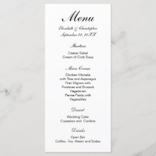 Menu Noir Blanc traditionnel Mariage classique