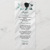Menu noir blanc & turquoise bleu fleurs belle mariage (Devant)