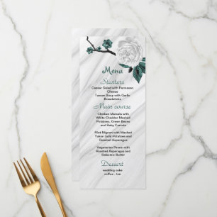 Menu noir blanc & turquoise bleu fleurs belle mariage