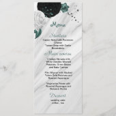 Menu noir blanc & turquoise bleu fleurs belle mariage (Devant)