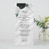 Menu noir blanc & turquoise bleu fleurs belle mariage (Debout devant)