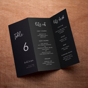 Menu noir contemporain et numéro de table triplé