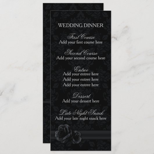 Menu noir damassé modèle rose en dentelle (Devant / Derrière)
