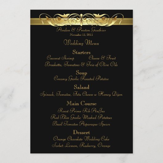 Menu noir de mariage de Grande -Duchesse rouleau (Devant)