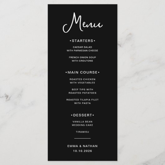 Menu Noir doux et blanc | MARIAGE (Devant)