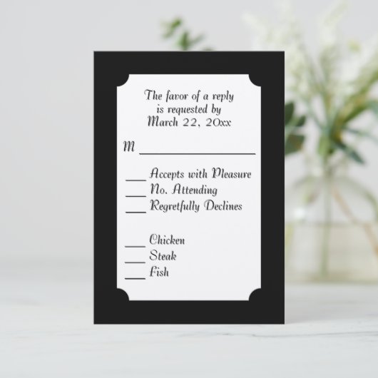 Menu noir et blanc classique RSVP (Debout devant)