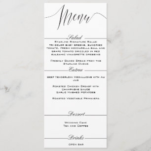 Menu Noir et Blanc Elégant Mariage