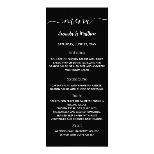 Menu noir et blanc mariage (Devant)
