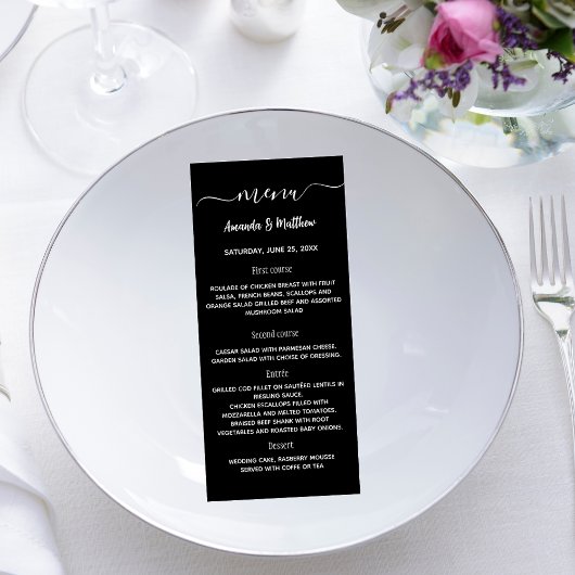 Menu noir et blanc mariage