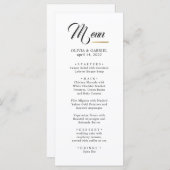 Menu Noir et blanc. Mariage classique simple (Devant / Derrière)