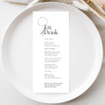 Menu Noir et blanc minimaliste manger et boire Mariage<br><div class="desc">Ce design minimaliste combine harmonieusement les éléments noirs et blancs classiques,  ce qui en fait un choix polyvalent pour n'importe quel thème mariage. Customisez ce menu pour présenter vos délicieuses offres,  en apportant une touche élégante qui ajoute à l'ambiance générale de votre célébration.</div>