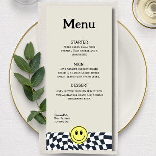 Menu noir et blanc rétro à damiers menu vintage
