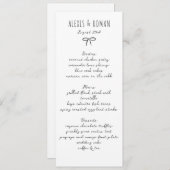 Menu Noir et blanc Simple Bow manuscrit (Devant / Derrière)