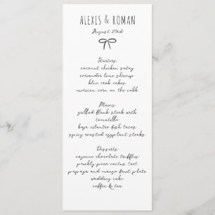 Menu Noir et blanc Simple Bow manuscrit
