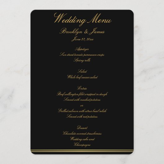 Menu Noir Et Or Élégant Mariage (Devant)