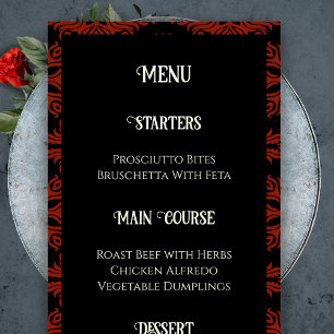 Menu Noir et rouge Floral Gothique foncé Élégant mariag