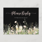 Menu noir Fleur sauvage Boho Choix RSVP (Devant)