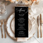 Menu Noir foncé | Mariage classique italien d'élégance<br><div class="desc">Ces élégantes cartes de menu mariage noir présentent un style classique et ancien avec une calligraphie blanche romantique. Ajoutez votre choix de dîners pour les entrées ou les entrées, le premier plat, le plat principal ou l'entrée, et les desserts. Donnez le ton pour votre réception de mariage ou dîner de...</div>