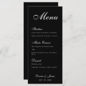 Menu Noir Mariage Simple Blanc Script Calligraphie (Devant / Derrière)