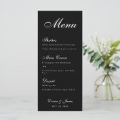 Menu Noir Mariage Simple Blanc Script Calligraphie (Debout devant)