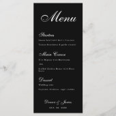 Menu Noir Mariage Simple Blanc Script Calligraphie (Devant)