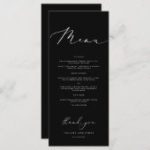 Menu Noir minimaliste calligraphie Mariage Dîner (Devant / Derrière)