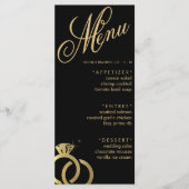 Menu Noir & Or Anneau Diamant Réception de mariage (Devant)