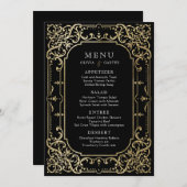 Menu Noir & or élégant mariage romantique vintage (Devant / Derrière)