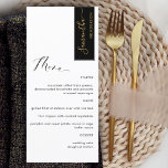 Menu Noir, Or Personnalisé avec nom d'hôte Elegant<br><div class="desc">Pourquoi passer à l'endroit cartes et cartes de menu quand vous pouvez avoir un élégant menu tout-en-un élégant personnalisé avec chaque nom d'invité! Contemporain, simple et élégant design avec belle calligraphie manuscrite moderne. Grattez sur le coin supérieur droit en noir avec le nom de l'invité en teinte dorée. Retour dans...</div>