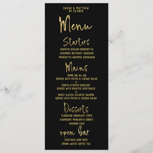 Menu Noir & Or Script Calligraphie Mariage classique (Devant)